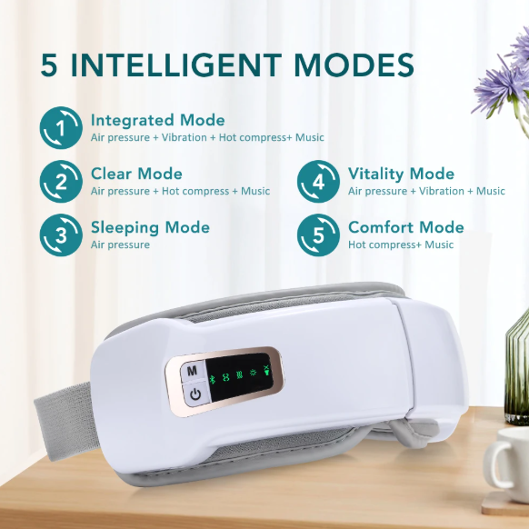 Foldable Eye Air Pressure Massager Airbag Vibration Massage Hot Compress Bluetooth Music Relieve Eye Dry Fatigue Smart Glasses